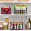 imagemDesign Metal Wire Storage Organizer Basket with Bamboo Wood Handles for Kitchen Pantry Rustic Farmhouse Bin to Store Fruit Coffee Spices Supplies 2 Pack Matte BlackNaturalTan