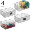 imagemDesign Wide Steel Wired Storage Organizer Bin Baskets with Label Slot for Kitchen Pantry Cabinet Organizing Holder for Food Drinks Snacks Produce Omaha Collection 4 Pack Matte BlackMatte Black