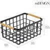 imagemDesign Wire Storage Basket  Wire Basket for Storing Items  Metal Basket for Kitchen Bedroom Bathroom and More  Set of 2  Matte BlackBamboo