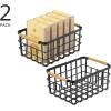 imagemDesign Wire Storage Basket  Wire Basket for Storing Items  Metal Basket for Kitchen Bedroom Bathroom and More  Set of 2  Matte BlackBamboo
