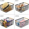 imagemDesign Wire Storage Basket  Wire Basket for Storing Items  Metal Basket for Kitchen Bedroom Bathroom and More  Set of 2  Matte BlackBamboo