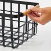 imagemDesign Wire Storage Basket  Wire Basket for Storing Items  Metal Basket for Kitchen Bedroom Bathroom and More  Set of 2  Matte BlackBamboo