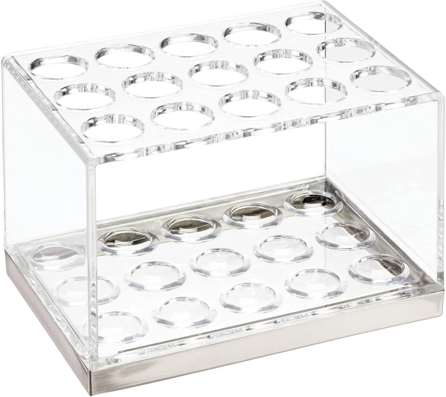 imagemDesign Plastic Makeup Brush Storage Organizer with 15 Slots for Bathroom Countertop Vanity to Hold EyeLip Pencils Lip Gloss Liners Lipstick  ClearBrushed