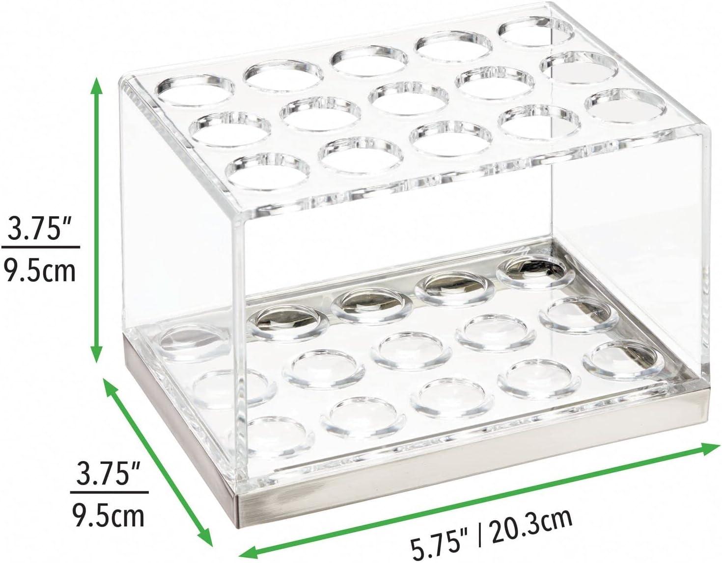 imagemDesign Plastic Makeup Brush Storage Organizer with 15 Slots for Bathroom Countertop Vanity to Hold EyeLip Pencils Lip Gloss Liners Lipstick  ClearBrushed