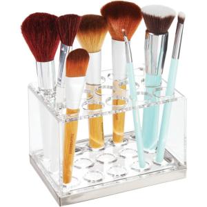 imagemDesign Plastic Makeup Brush Storage Organizer with 15 Slots for Bathroom Countertop Vanity to Hold EyeLip Pencils Lip Gloss Liners Lipstick  ClearBrushed