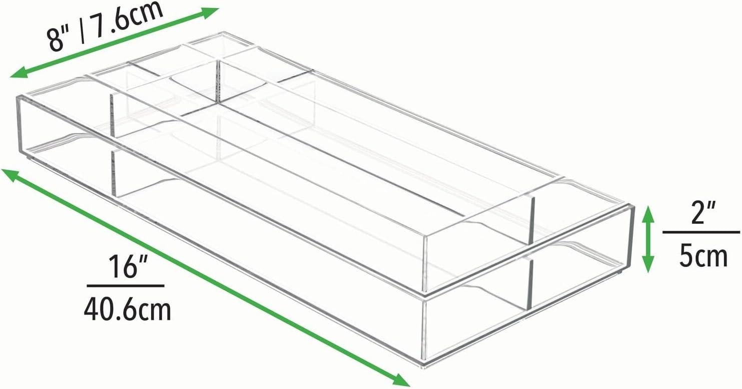 imagemDesign Plastic Divided Makeup Organizer Holder Tray for Bathroom Drawer Vanity Countertop Storage  Cosmetic Organization Holds Palettes Brushes Accessories  Lumiere Collection  Clear