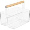 imagemDesign Plastic Portable Shower Caddy Divided Basket Bin Storage Organizer with Bamboo Handle for Bathroom Dorm Shelf ampamp Cabinet Holds Shampoo Conditioner  Aura Collection ClearNaturalClearNatural