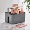 imagemDesign Plastic Shower Caddy Storage Organizer Utility Tote Divided Basket Bin  Metal Handle for Bathroom Dorm Kitchen Holds Soap Shampoo Conditioner  Aura Collection  Charcoal GraySatinCharcoalSatin