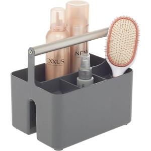 imagemDesign Plastic Shower Caddy Storage Organizer Utility Tote Divided Basket Bin  Metal Handle for Bathroom Dorm Kitchen Holds Soap Shampoo Conditioner  Aura Collection  Charcoal GraySatinCharcoalSatin