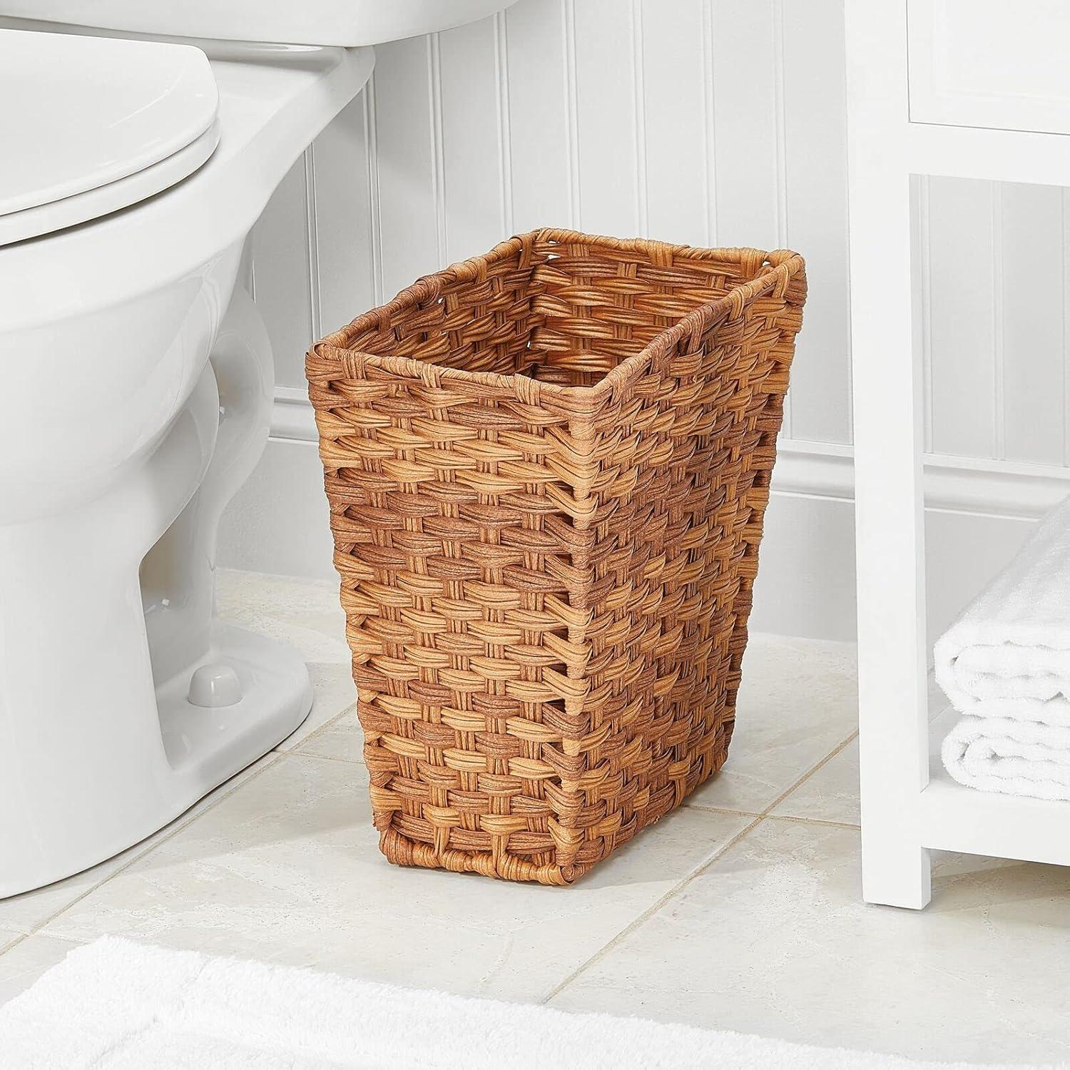 imagemDesign Small Woven Trash Can  Slim Rectangular Waste Basket  Decorative Garbage Waste Bin for Bedroom Bathroom Kitchen Home Office Craft Laundry Utility Rooms and Garage  CamelCamel