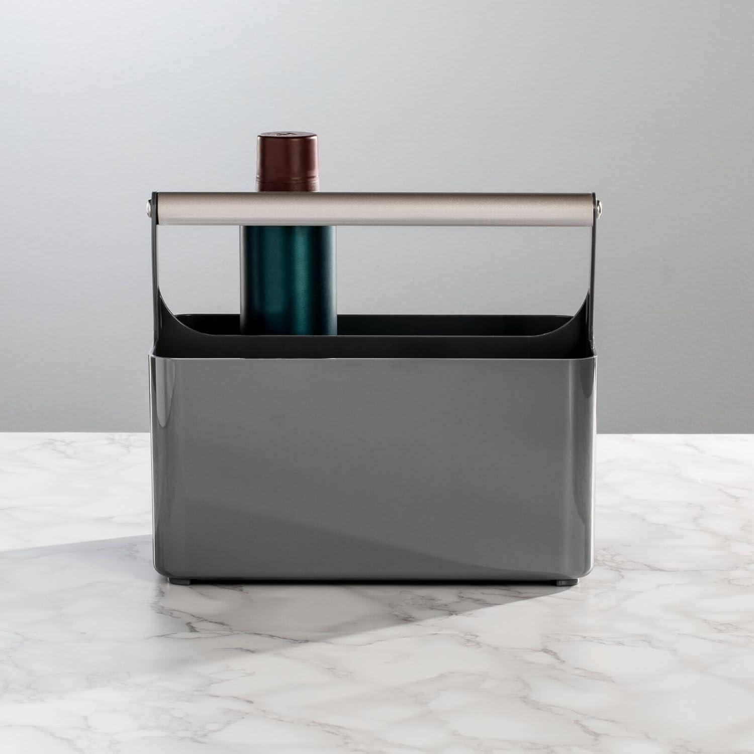 imagemDesign Plastic Shower Caddy Storage Organizer Utility Tote Divided Basket Bin  Metal Handle for Bathroom Dorm Kitchen Holds Soap Shampoo Conditioner  Aura Collection  Olive GreenSatinCharcoalSatin
