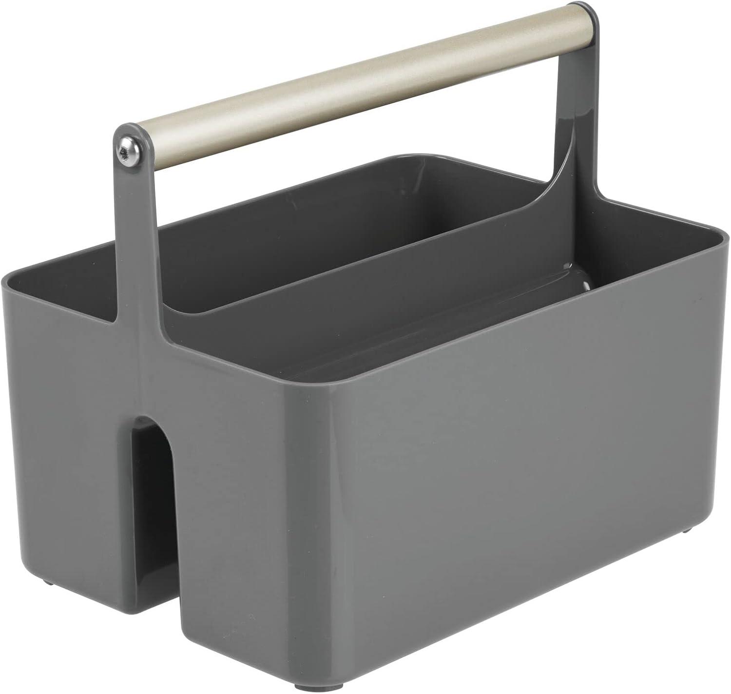 imagemDesign Plastic Shower Caddy Storage Organizer Utility Tote Divided Basket Bin  Metal Handle for Bathroom Dorm Kitchen Holds Soap Shampoo Conditioner  Aura Collection  Olive GreenSatinCharcoalSatin
