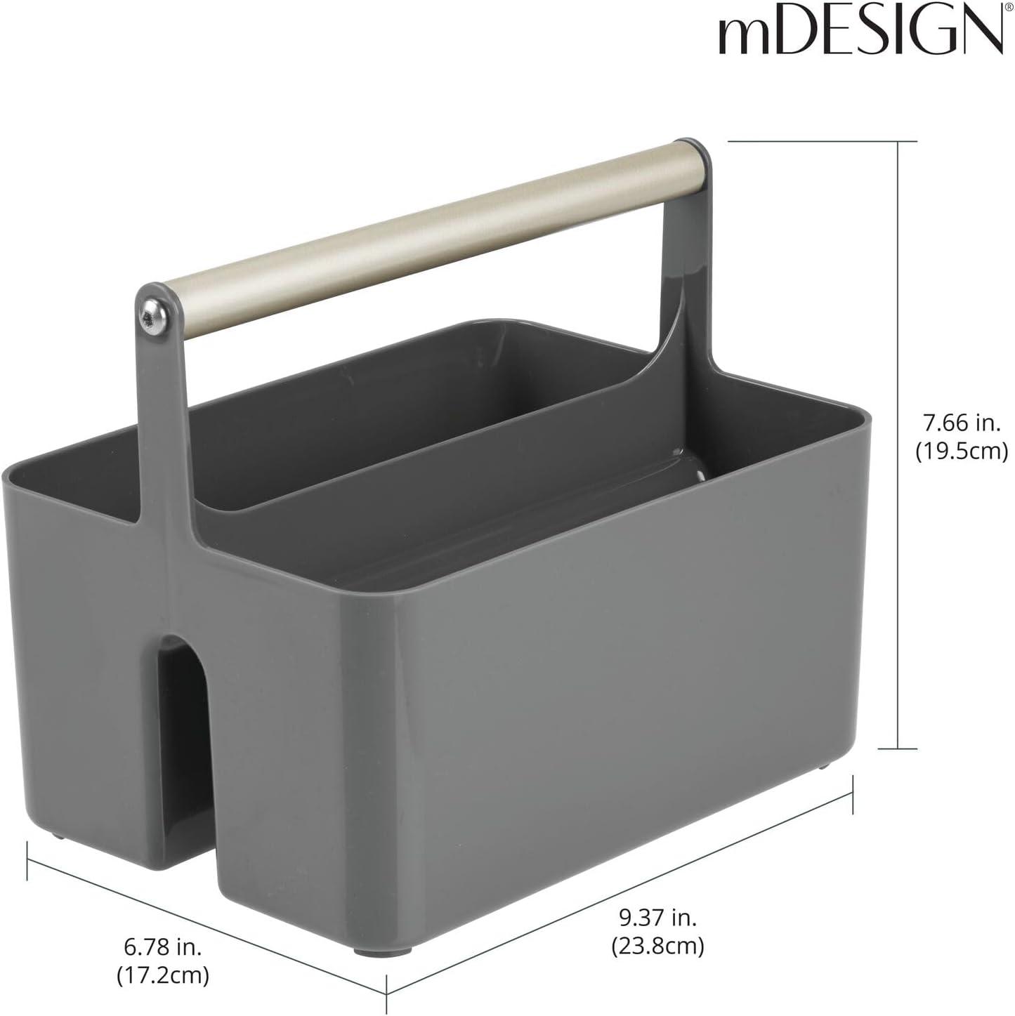 imagemDesign Plastic Shower Caddy Storage Organizer Utility Tote Divided Basket Bin  Metal Handle for Bathroom Dorm Kitchen Holds Soap Shampoo Conditioner  Aura Collection  Olive GreenSatinCharcoalSatin