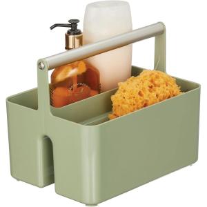 imagemDesign Plastic Shower Caddy Storage Organizer Utility Tote Divided Basket Bin  Metal Handle for Bathroom Dorm Kitchen Holds Soap Shampoo Conditioner  Aura Collection  Olive GreenSatinOlive GreenSatin