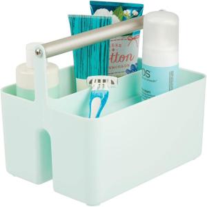 imagemDesign Plastic Shower Caddy Storage Organizer Utility Tote Divided Basket Bin  Metal Handle for Bathroom Dorm Kitchen Holds Soap Shampoo Conditioner  Aura Collection  Olive GreenSatinMintSatin