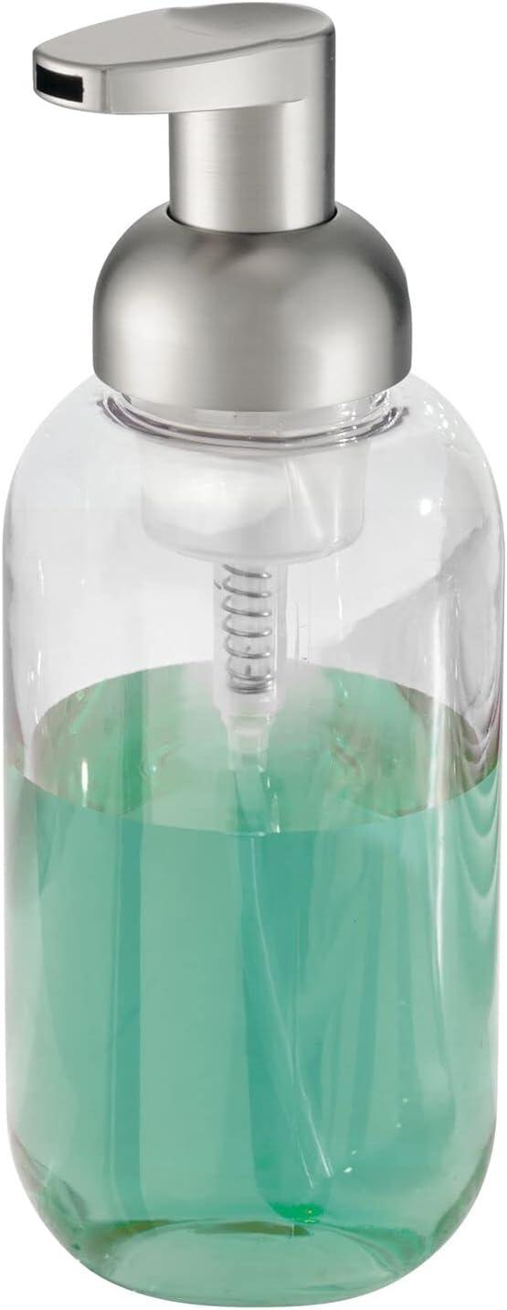 imagemDesign Round Plastic Refillable Foaming Soap Dispenser Pump Bottle for Bathroom Vanity Countertop  VintageInspired Compact Container Design  Twain Collection  2 Pack  ClearBrushed ChromeClearBrushed