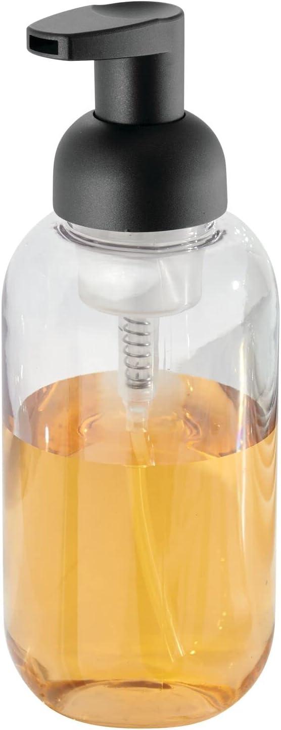 imagemDesign Round Plastic Refillable Foaming Soap Dispenser Pump Bottle for Bathroom Vanity Countertop  VintageInspired Compact Container Design  Twain Collection  2 Pack  ClearBrushed ChromeClearMatte Black