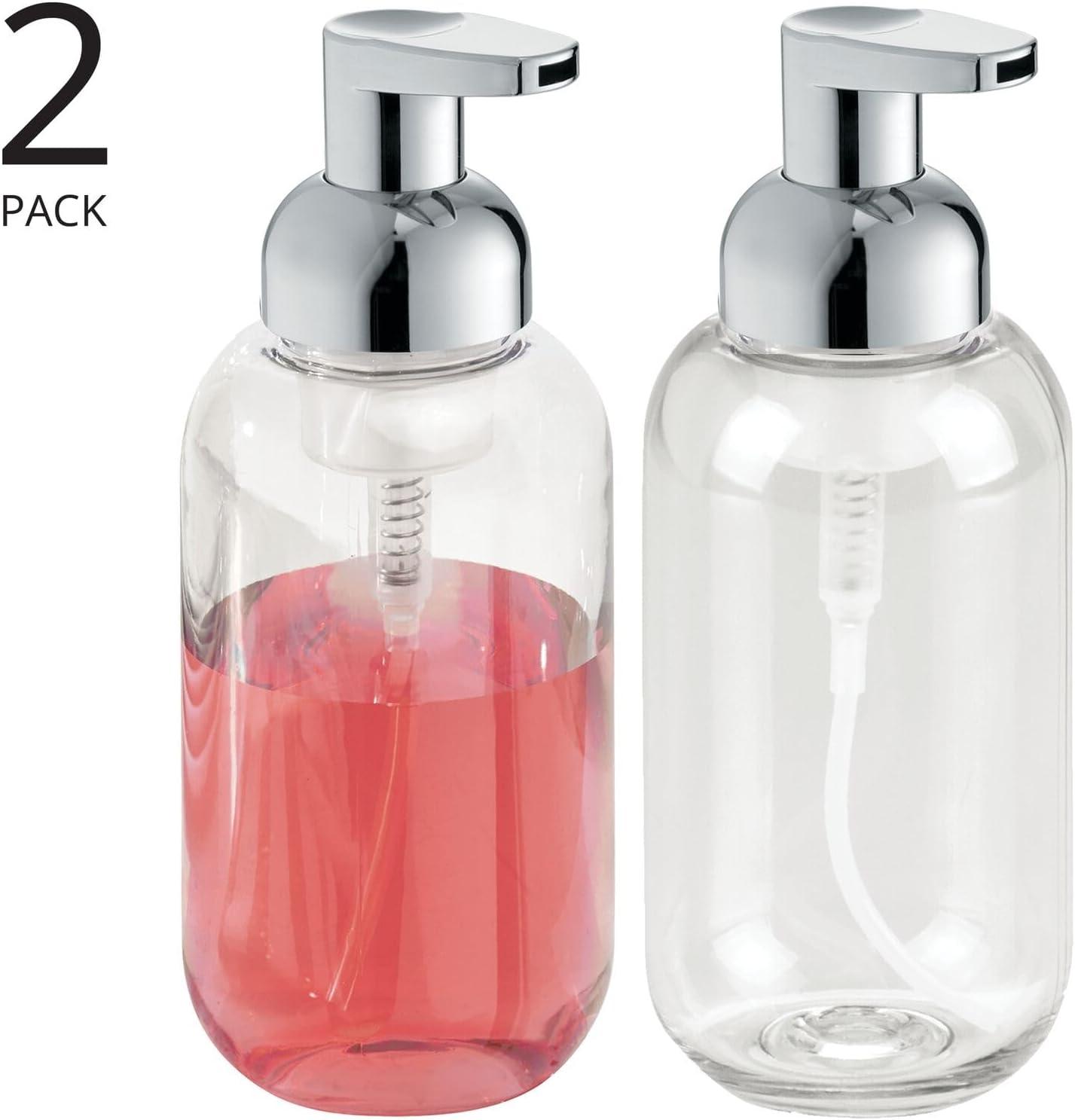 imagemDesign Round Plastic Refillable Foaming Soap Dispenser Pump Bottle for Bathroom Vanity Countertop  VintageInspired Compact Container Design  Twain Collection  2 Pack  ClearBrushed ChromeClearChrome