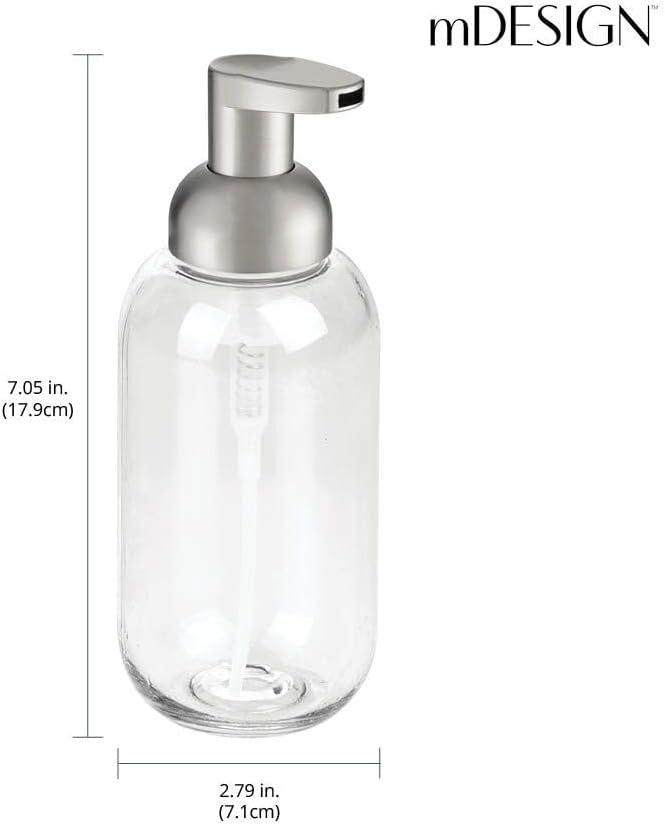 imagemDesign Round Plastic Refillable Foaming Soap Dispenser Pump Bottle for Bathroom Vanity Countertop  VintageInspired Compact Container Design  Twain Collection  2 Pack  ClearBrushed ChromeClearBrushed