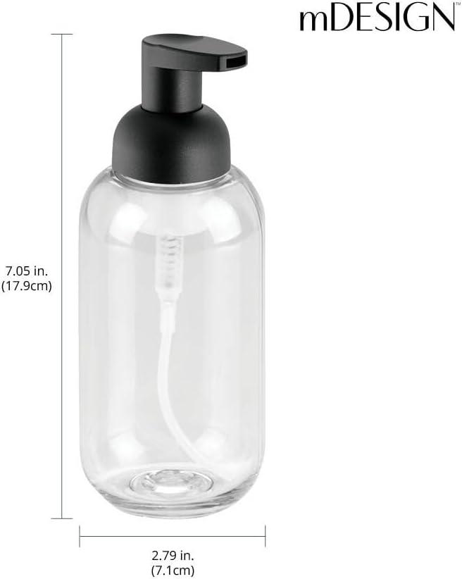 imagemDesign Round Plastic Refillable Foaming Soap Dispenser Pump Bottle for Bathroom Vanity Countertop  VintageInspired Compact Container Design  Twain Collection  2 Pack  ClearBrushed ChromeClearMatte Black