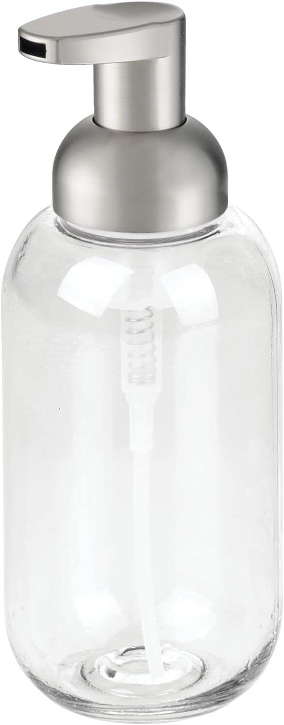 imagemDesign Round Plastic Refillable Foaming Soap Dispenser Pump Bottle for Bathroom Vanity Countertop  VintageInspired Compact Container Design  Twain Collection  2 Pack  ClearBrushed ChromeClearBrushed
