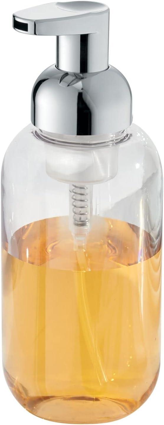 imagemDesign Round Plastic Refillable Foaming Soap Dispenser Pump Bottle for Bathroom Vanity Countertop  VintageInspired Compact Container Design  Twain Collection  2 Pack  ClearBrushed ChromeClearChrome