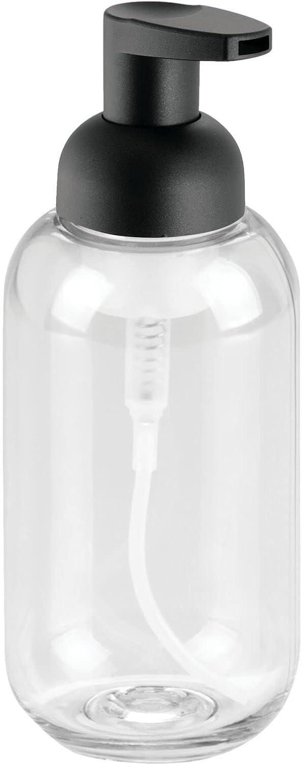 imagemDesign Round Plastic Refillable Foaming Soap Dispenser Pump Bottle for Bathroom Vanity Countertop  VintageInspired Compact Container Design  Twain Collection  2 Pack  ClearBrushed ChromeClearMatte Black