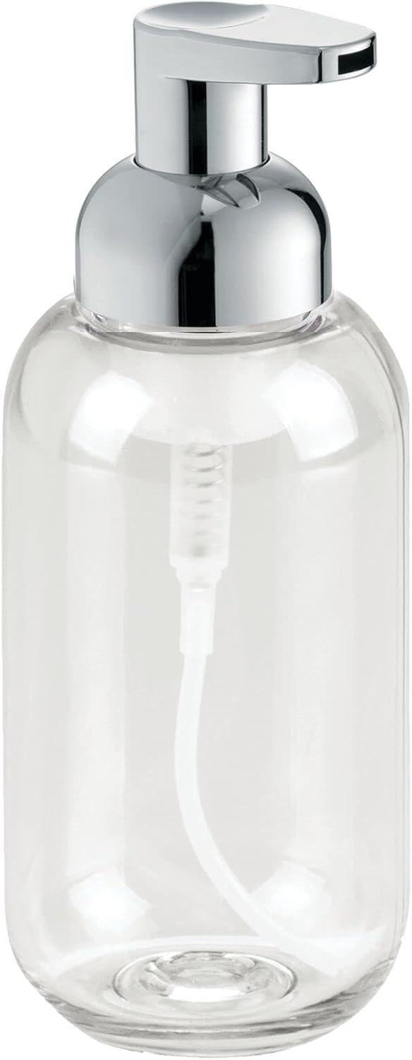 imagemDesign Round Plastic Refillable Foaming Soap Dispenser Pump Bottle for Bathroom Vanity Countertop  VintageInspired Compact Container Design  Twain Collection  2 Pack  ClearBrushed ChromeClearChrome
