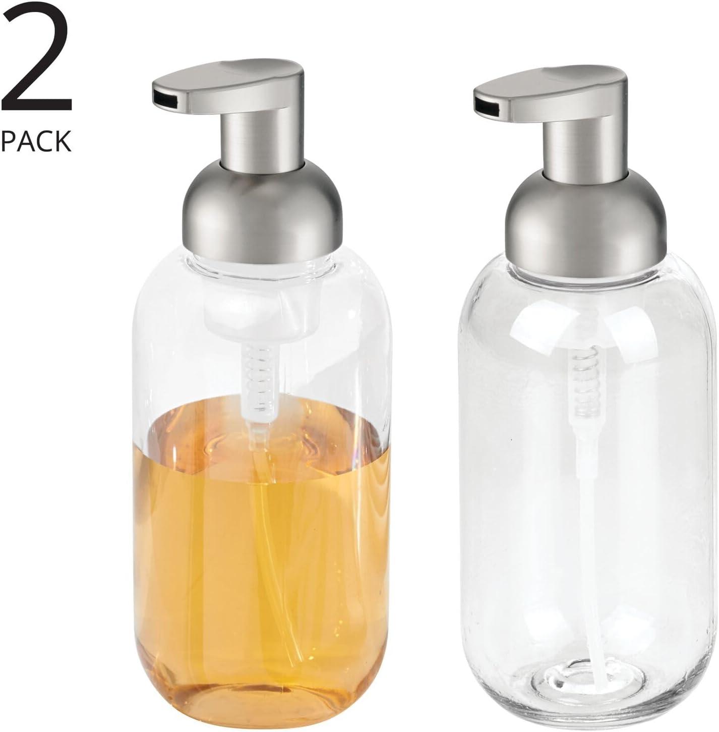 imagemDesign Round Plastic Refillable Foaming Soap Dispenser Pump Bottle for Bathroom Vanity Countertop  VintageInspired Compact Container Design  Twain Collection  2 Pack  ClearBrushed ChromeClearBrushed