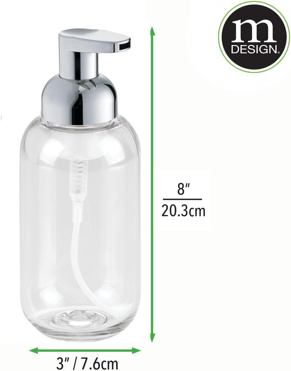 imagemDesign Round Plastic Refillable Foaming Soap Dispenser Pump Bottle for Bathroom Vanity Countertop  VintageInspired Compact Container Design  Twain Collection  2 Pack  ClearBrushed ChromeClearChrome