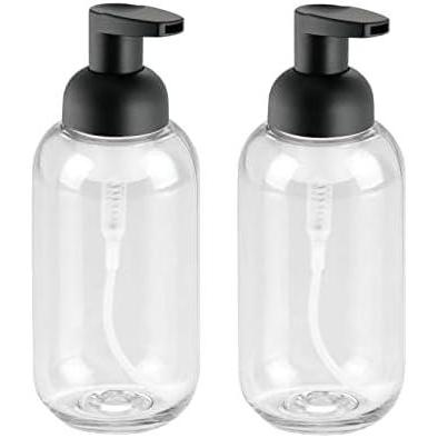 imagemDesign Round Plastic Refillable Foaming Soap Dispenser Pump Bottle for Bathroom Vanity Countertop  VintageInspired Compact Container Design  Twain Collection  2 Pack  ClearBrushed ChromeClearMatte Black