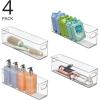 imagemDesign Plastic Bathroom Organizer  Storage Holder Bin wHandles for Vanity Cupboard Cabinet Shelf LinenHallway Closets Holds Styling Tools Beauty Products  Ligne Collection  4 Pack  Clear