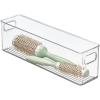 imagemDesign Plastic Bathroom Organizer  Storage Holder Bin wHandles for Vanity Cupboard Cabinet Shelf LinenHallway Closets Holds Styling Tools Beauty Products  Ligne Collection  4 Pack  Clear