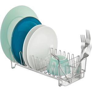 imagemDesign Dish Tray  Practical Draining Rack for Sink  Great Draining Rack  Up to 12 Plates and Cutlery  BronzeChromeClear