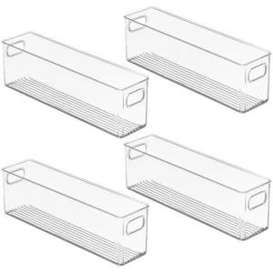 imagemDesign Plastic Bathroom Organizer  Storage Holder Bin wHandles for Vanity Cupboard Cabinet Shelf LinenHallway Closets Holds Styling Tools Beauty Products  Ligne Collection  4 Pack  Clear