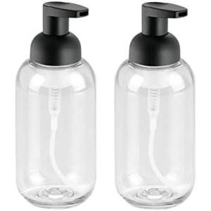 imagemDesign Round Plastic Refillable Foaming Soap Dispenser Pump Bottle for Bathroom Vanity Countertop  VintageInspired Compact Container Design  Twain Collection  2 Pack  ClearBrushed ChromeClearMatte Black