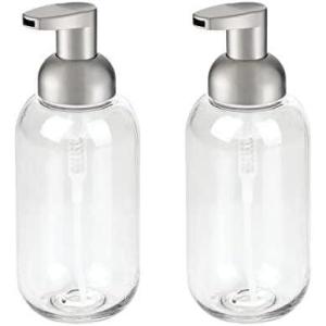 imagemDesign Round Plastic Refillable Foaming Soap Dispenser Pump Bottle for Bathroom Vanity Countertop  VintageInspired Compact Container Design  Twain Collection  2 Pack  ClearBrushed ChromeClearBrushed