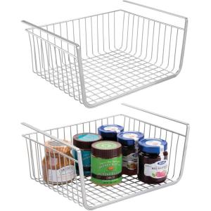 imagemDesign Metal Under Shelf Basket for Kitchen Storage  Wire Farmhouse Sliding Bin Basket for Pantry  Large Open Front Organizer for Food Drinks Snacks  Hyde Collection 2 Pack  ChromeChrome