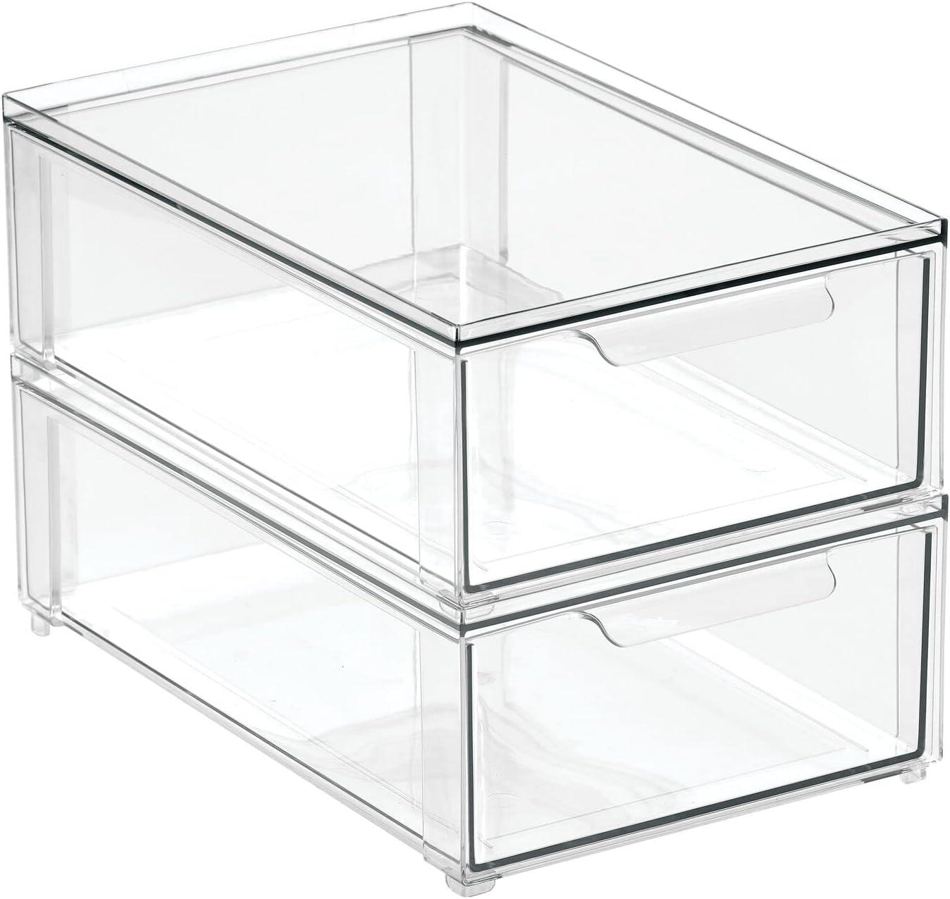 imagemDesign Shoe Storage Box with Drawer Construction  Sturdy Plastic Storage Box for Shoes  Stackable Drawer Box for Shoes Accessories and More  Pack of 2  Clear12 x 8 x 4 Pack of 2