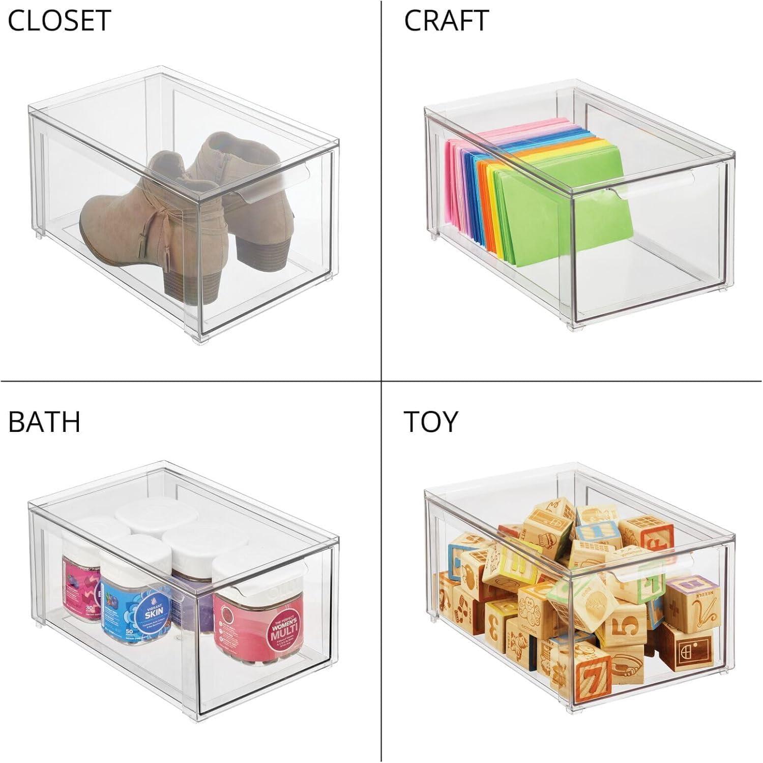imagemDesign Shoe Storage Box with Drawer Construction  Sturdy Plastic Storage Box for Shoes  Stackable Drawer Box for Shoes Accessories and More  Pack of 2  Clear12 x 8 x 6 Pack of 2