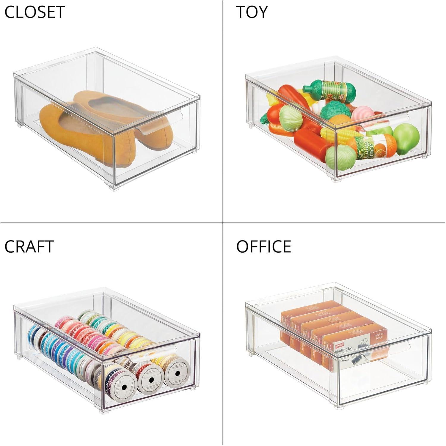 imagemDesign Shoe Storage Box with Drawer Construction  Sturdy Plastic Storage Box for Shoes  Stackable Drawer Box for Shoes Accessories and More  Pack of 2  Clear12 x 8 x 4 Pack of 2