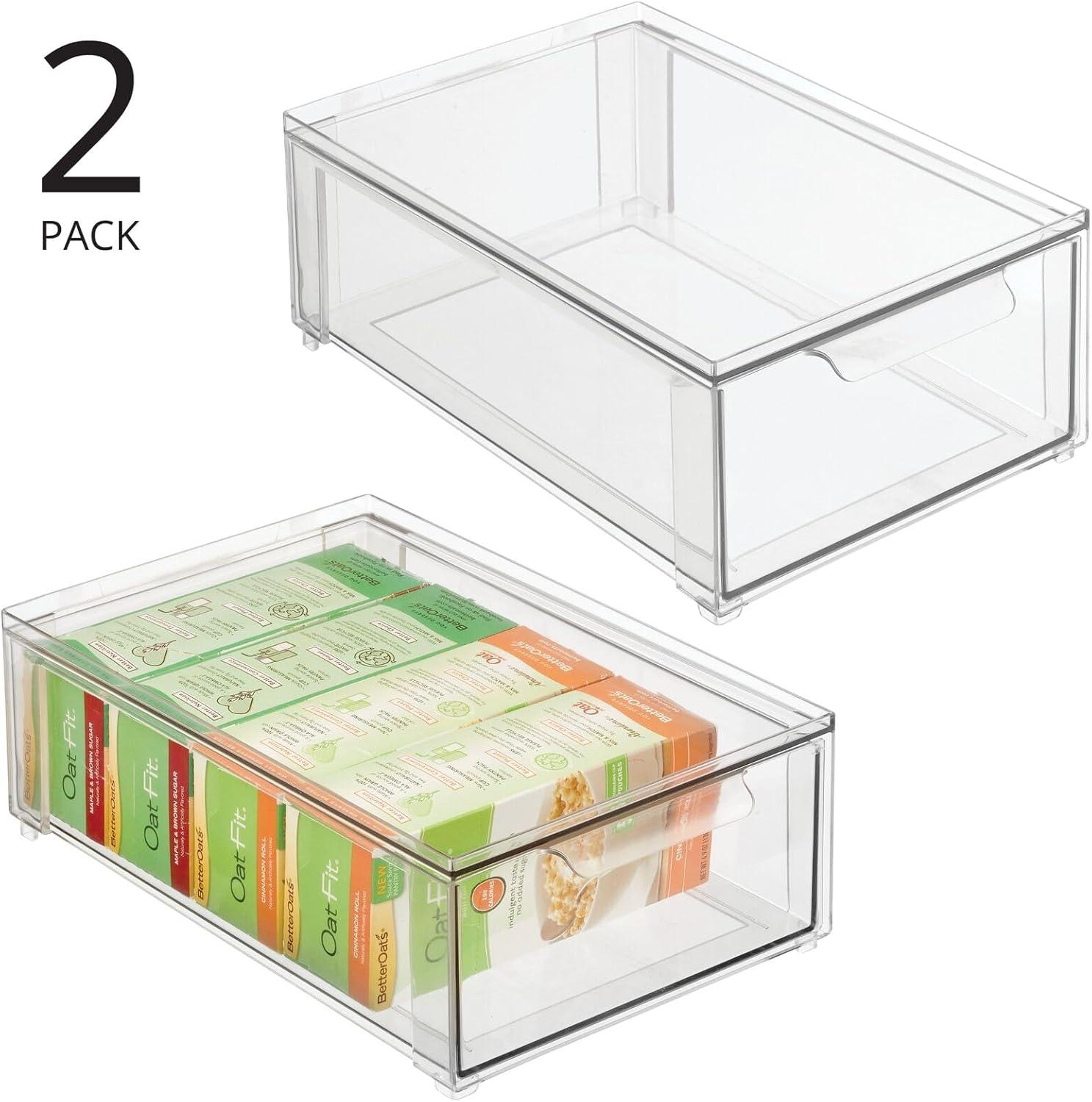 imagemDesign Shoe Storage Box with Drawer Construction  Sturdy Plastic Storage Box for Shoes  Stackable Drawer Box for Shoes Accessories and More  Pack of 2  Clear12 x 8 x 4 Pack of 2