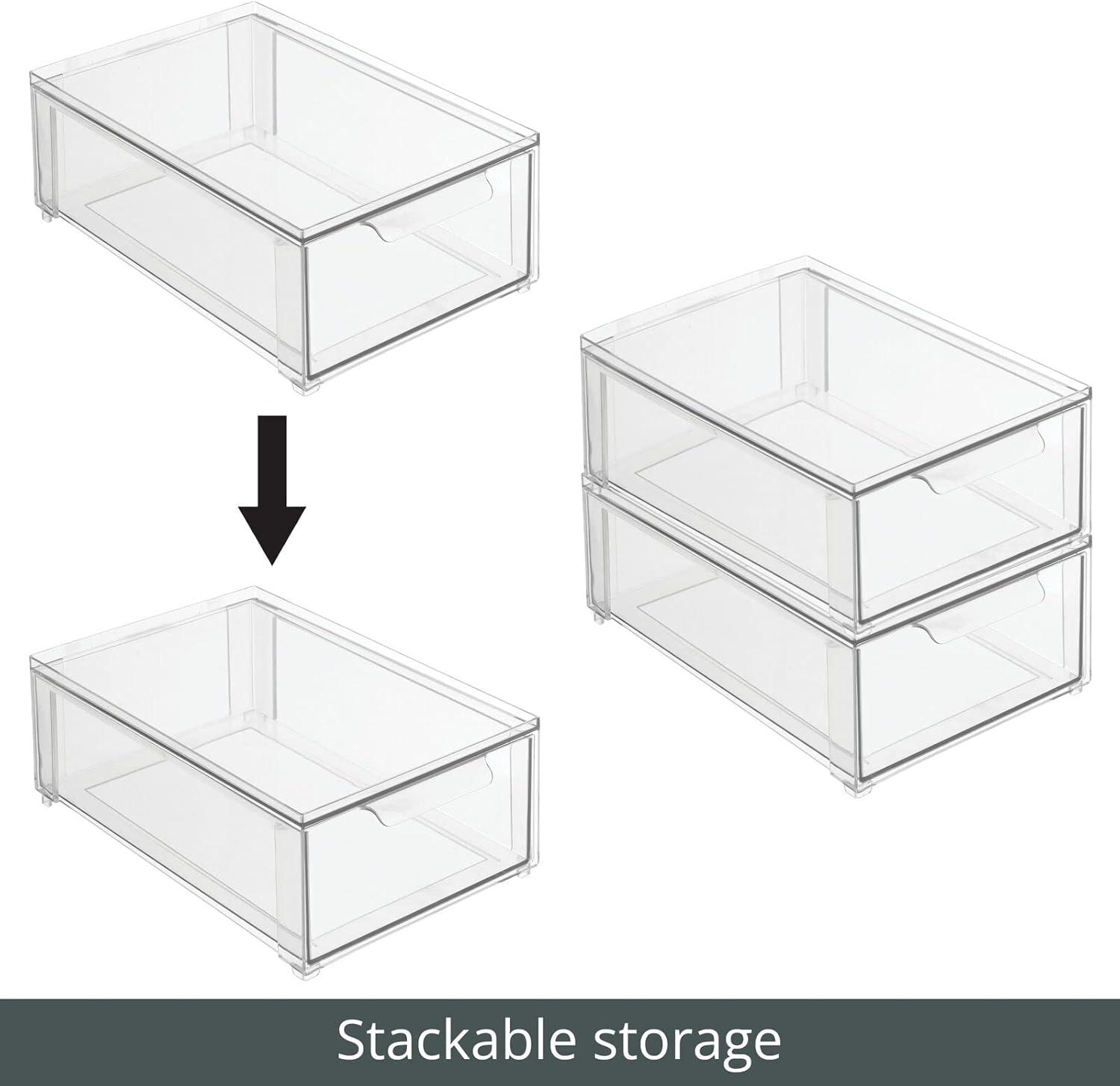 imagemDesign Shoe Storage Box with Drawer Construction  Sturdy Plastic Storage Box for Shoes  Stackable Drawer Box for Shoes Accessories and More  Pack of 2  Clear12 x 8 x 4 Pack of 2
