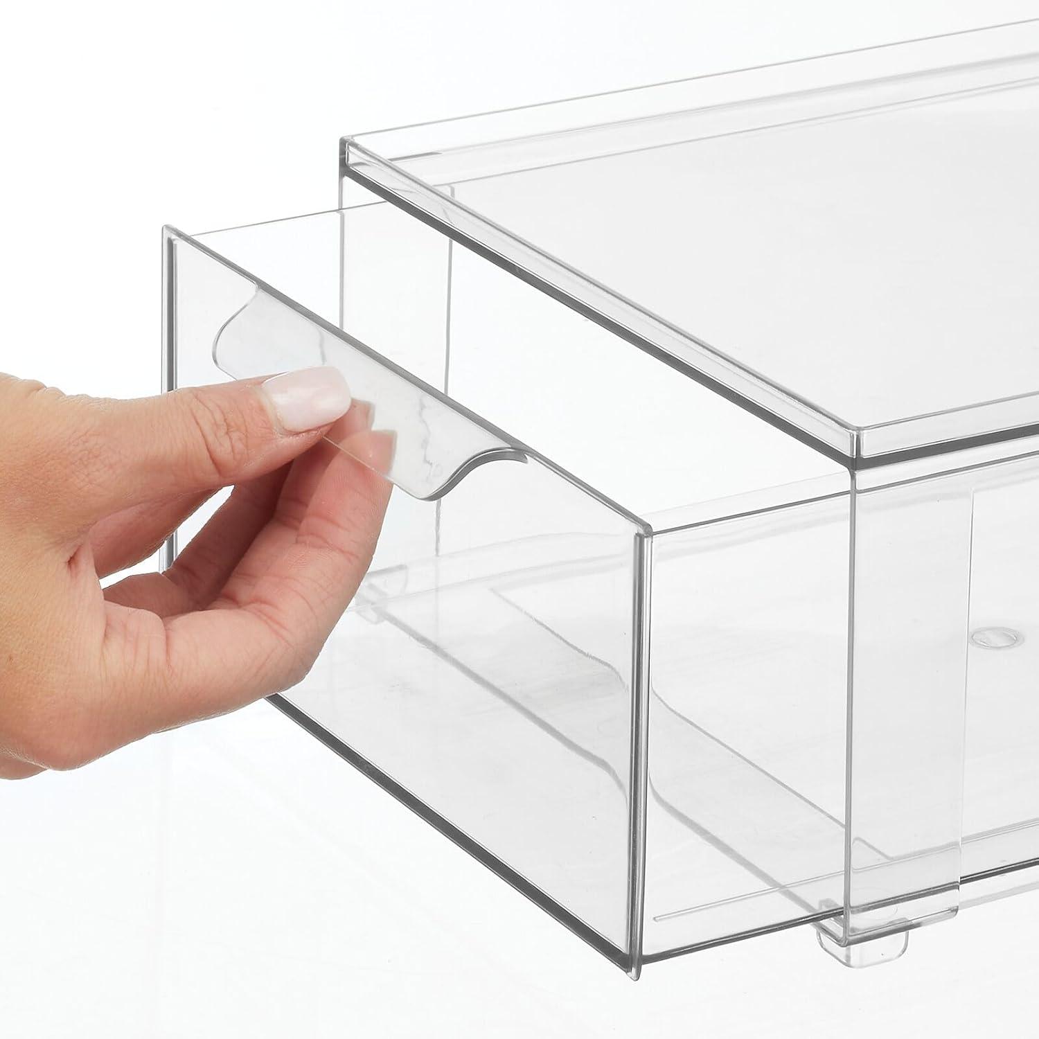imagemDesign Shoe Storage Box with Drawer Construction  Sturdy Plastic Storage Box for Shoes  Stackable Drawer Box for Shoes Accessories and More  Pack of 2  Clear12 x 8 x 4 Pack of 2