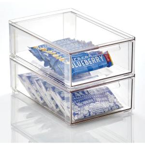 imagemDesign Shoe Storage Box with Drawer Construction  Sturdy Plastic Storage Box for Shoes  Stackable Drawer Box for Shoes Accessories and More  Pack of 2  Clear12 x 8 x 4 Pack of 2