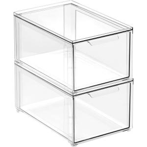 imagemDesign Shoe Storage Box with Drawer Construction  Sturdy Plastic Storage Box for Shoes  Stackable Drawer Box for Shoes Accessories and More  Pack of 2  Clear12 x 8 x 6 Pack of 2
