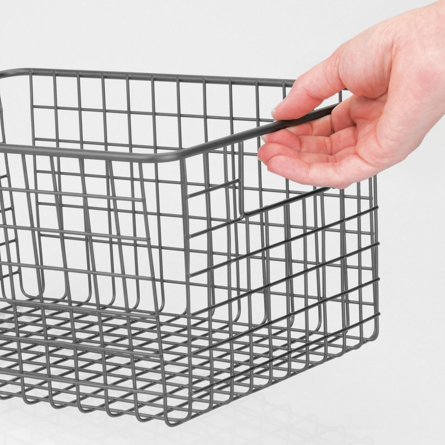 imagemDesign Metal Wire Food Storage Basket Organizer with Handles for Organizing Kitchen Cabinets Pantry Shelf Bathroom Laundry Room Closets Garage  Concerto Collection  4 Pack  Dark GrayGraphite Gray