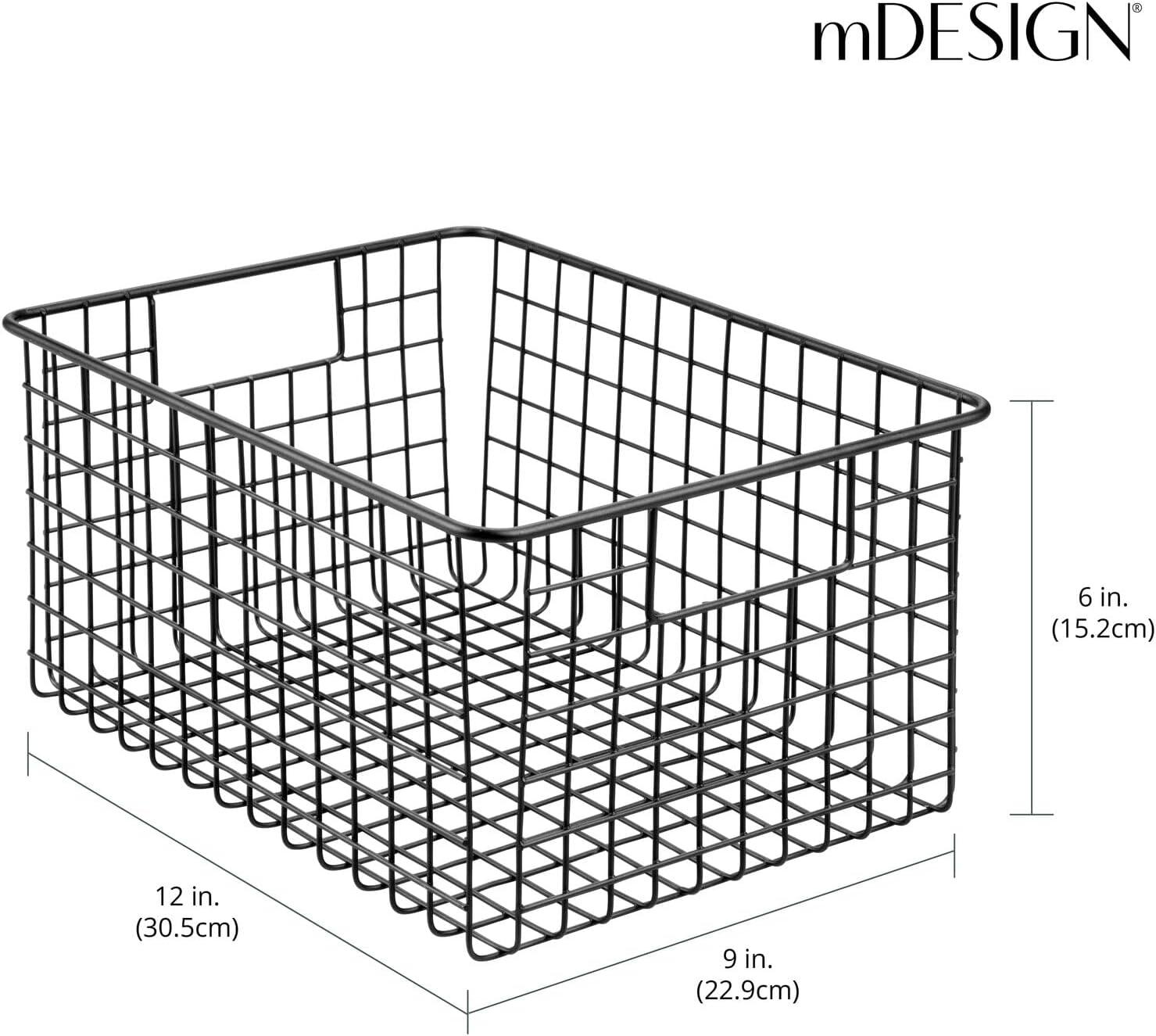 imagemDesign Metal Wire Food Storage Basket Organizer with Handles for Organizing Kitchen Cabinets Pantry Shelf Bathroom Laundry Room Closets Garage  Concerto Collection  4 Pack  Dark GrayBlack