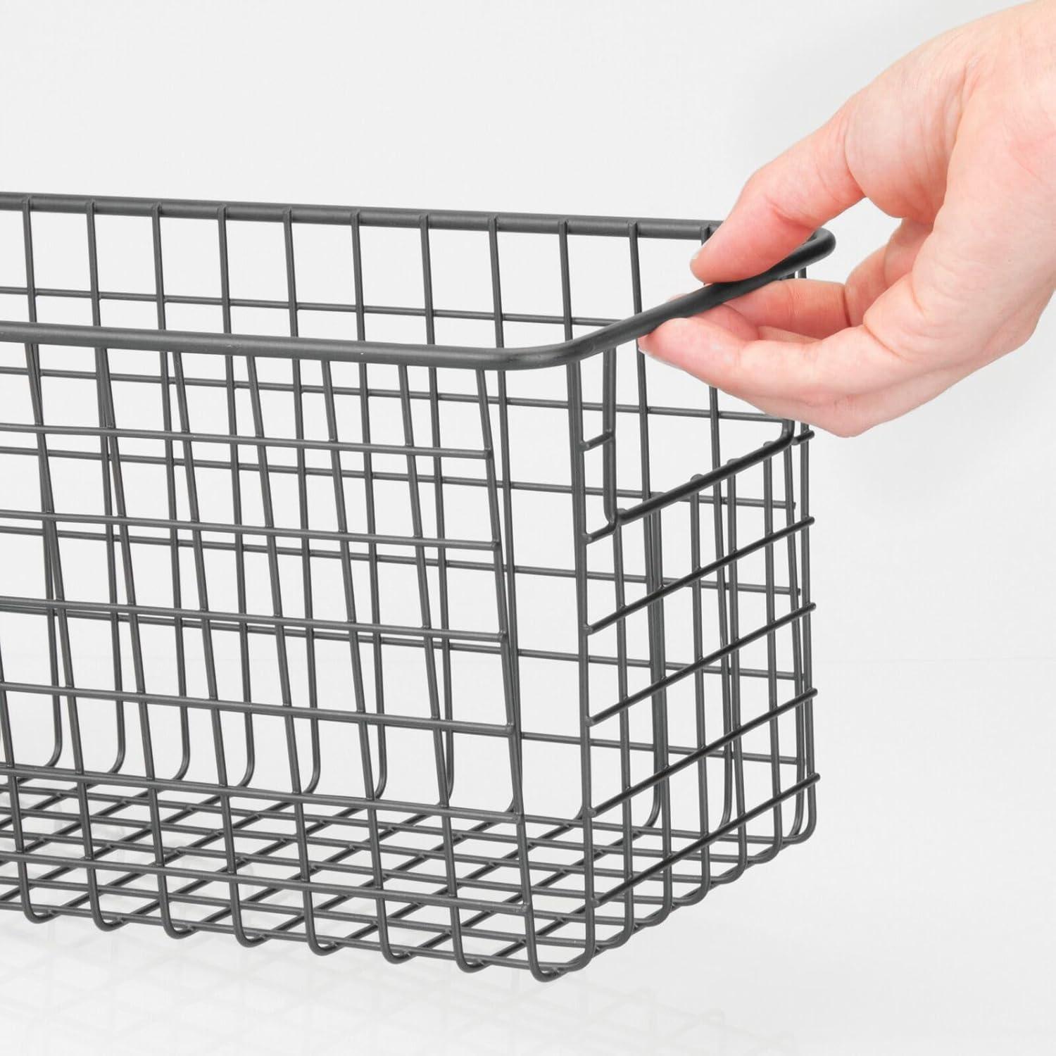 imagemDesign Metal Wire Food Storage Basket Organizer with Handles for Organizing Kitchen Cabinets Pantry Shelf Bathroom Laundry Room Closets Garage  Concerto Collection  4 Pack  Dark GrayGraphite