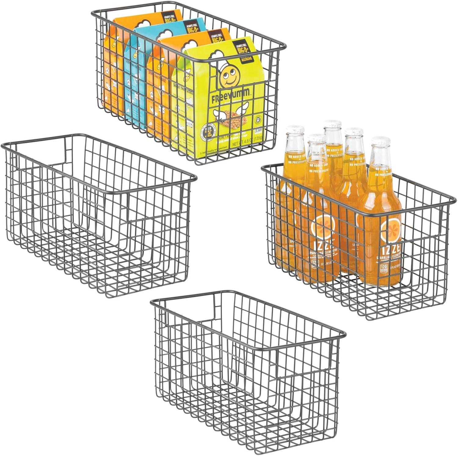 imagemDesign Metal Wire Food Storage Basket Organizer with Handles for Organizing Kitchen Cabinets Pantry Shelf Bathroom Laundry Room Closets Garage  Concerto Collection  4 Pack  Dark GrayGraphite